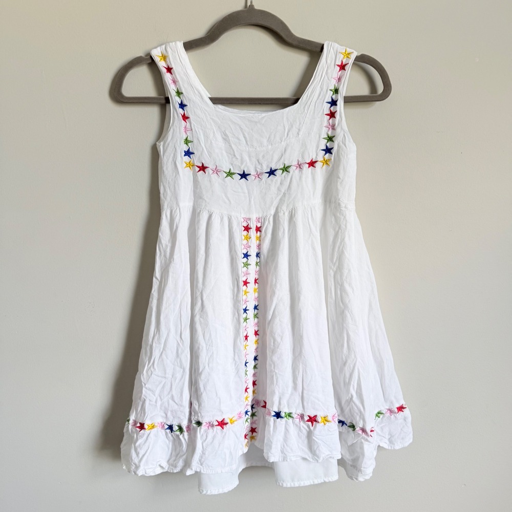 Lola + The Boys Girls White Rainbow Star Embroidered Cotton Sun Dress Size 12